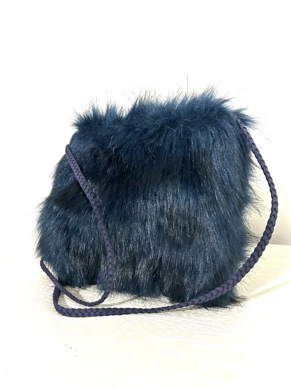 Plush Faux Fur Crossbody Bag - Navy